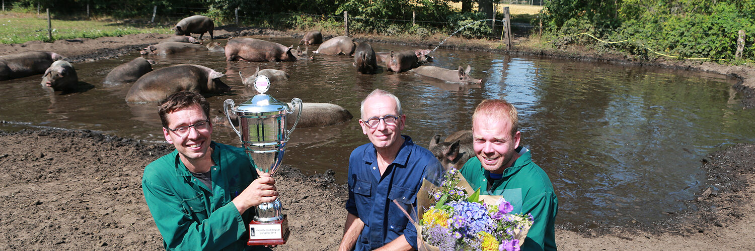 beeld: familie Overesch wint de prijs voor de mooiste modderpoel